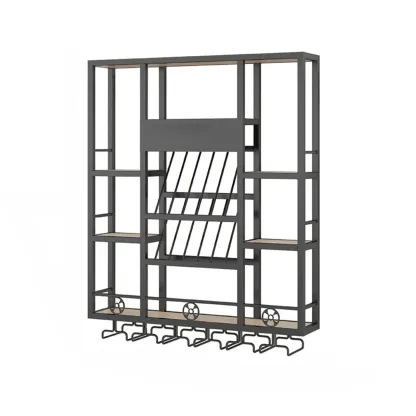 Rectangle Metal Black Wall Mounted Wine Display Rack Image - 7