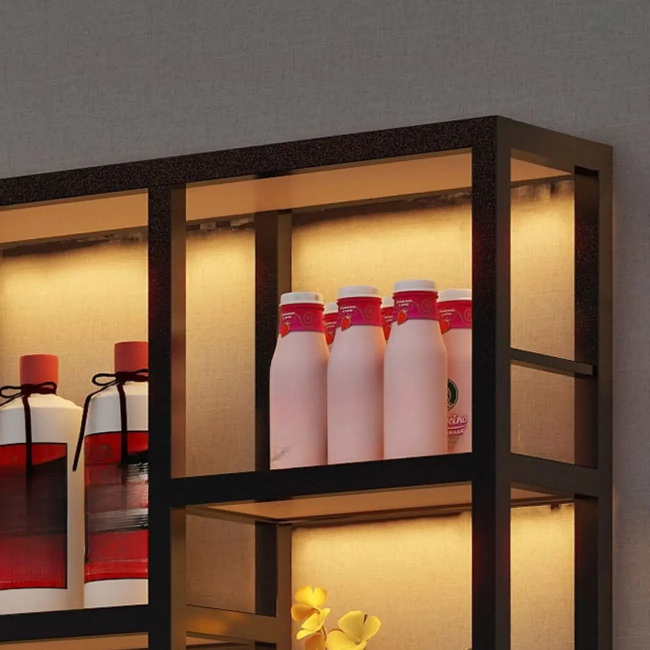 Rectangle Metal Black Wall Mounted Wine Display Rack Image - 16 | homeyfad