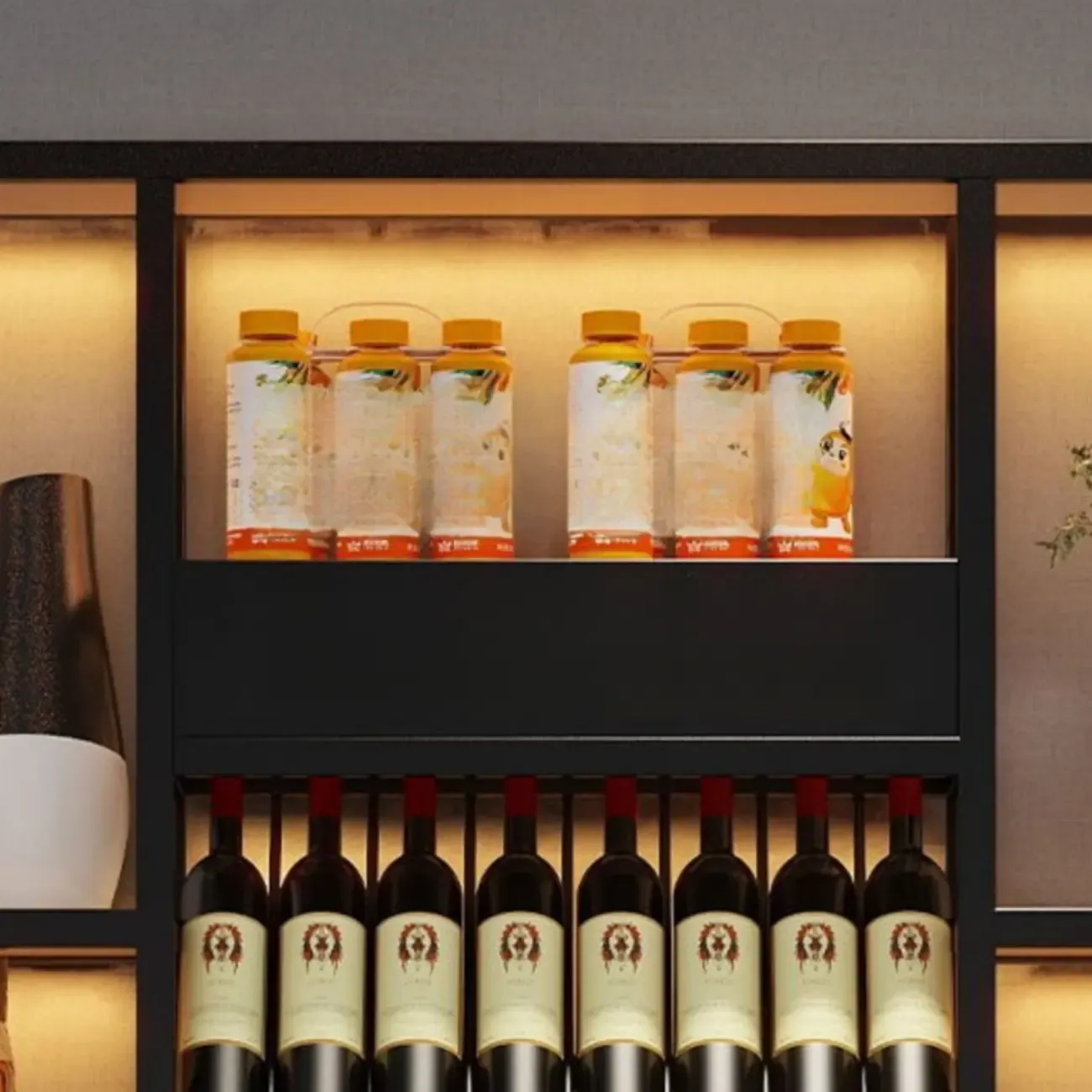 Rectangle Metal Black Wall Mounted Wine Display Rack Image - 15