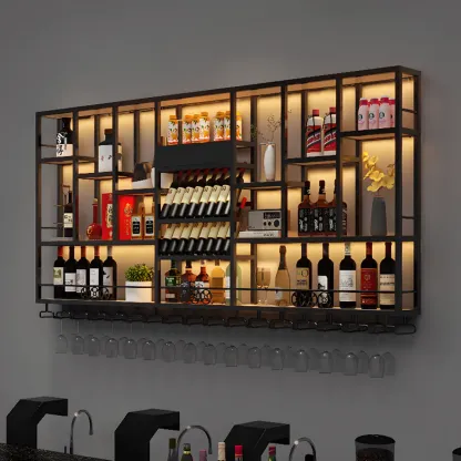 Rectangle Metal Black Wall Mounted Wine Display Rack Image - 3