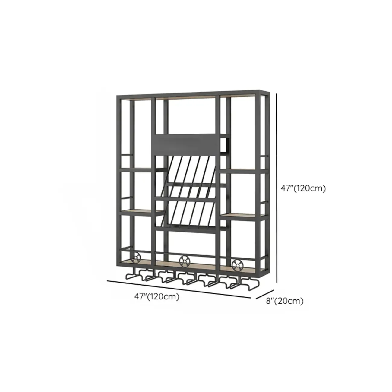 Rectangle Metal Black Wall Mounted Wine Display Rack #size