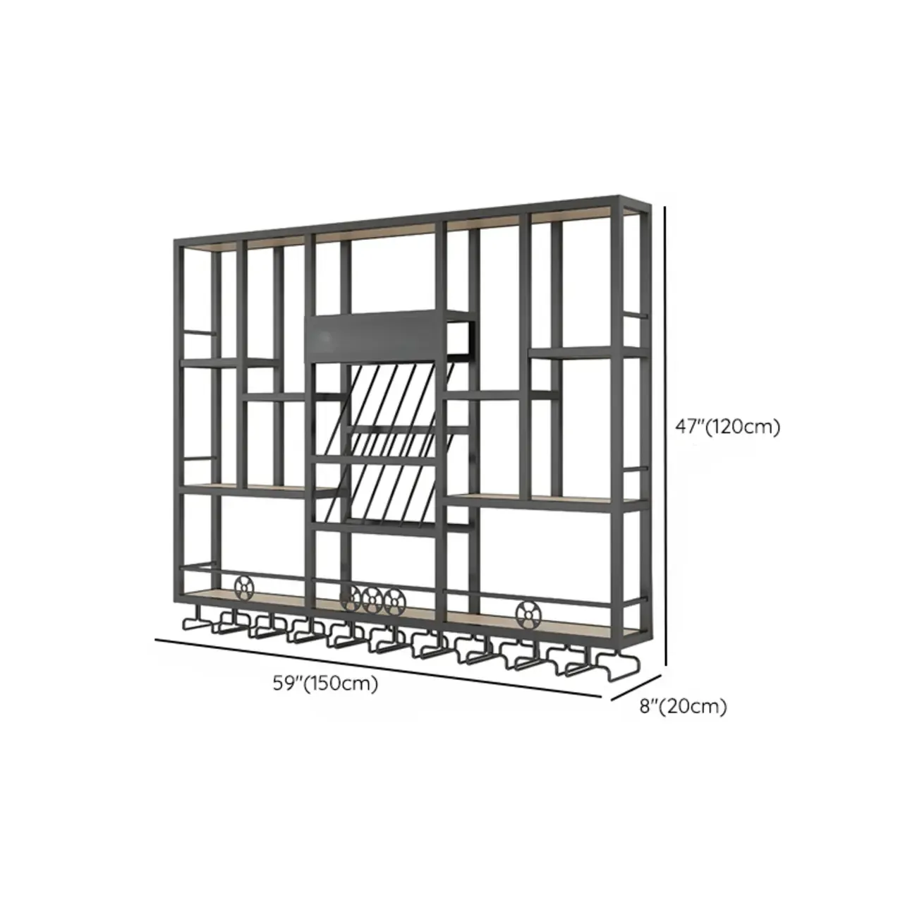 Rectangle Metal Black Wall Mounted Wine Display Rack Image - 9