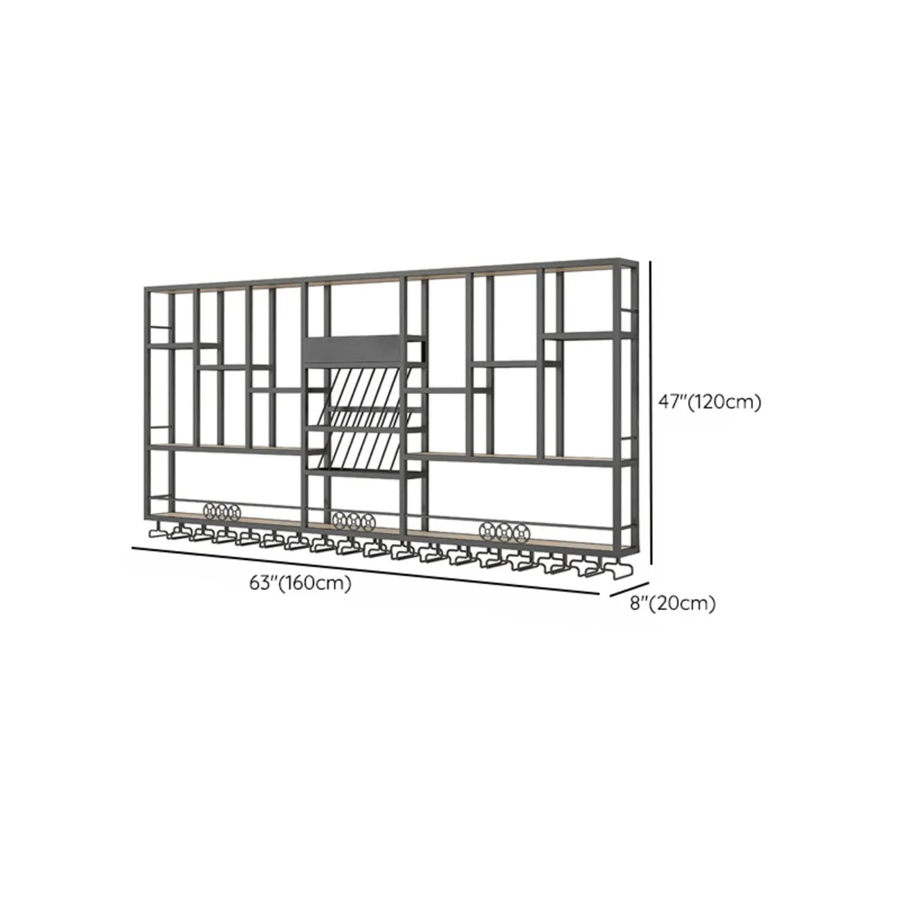 Rectangle Metal Black Wall Mounted Wine Display Rack Image - 10 | homeyfad