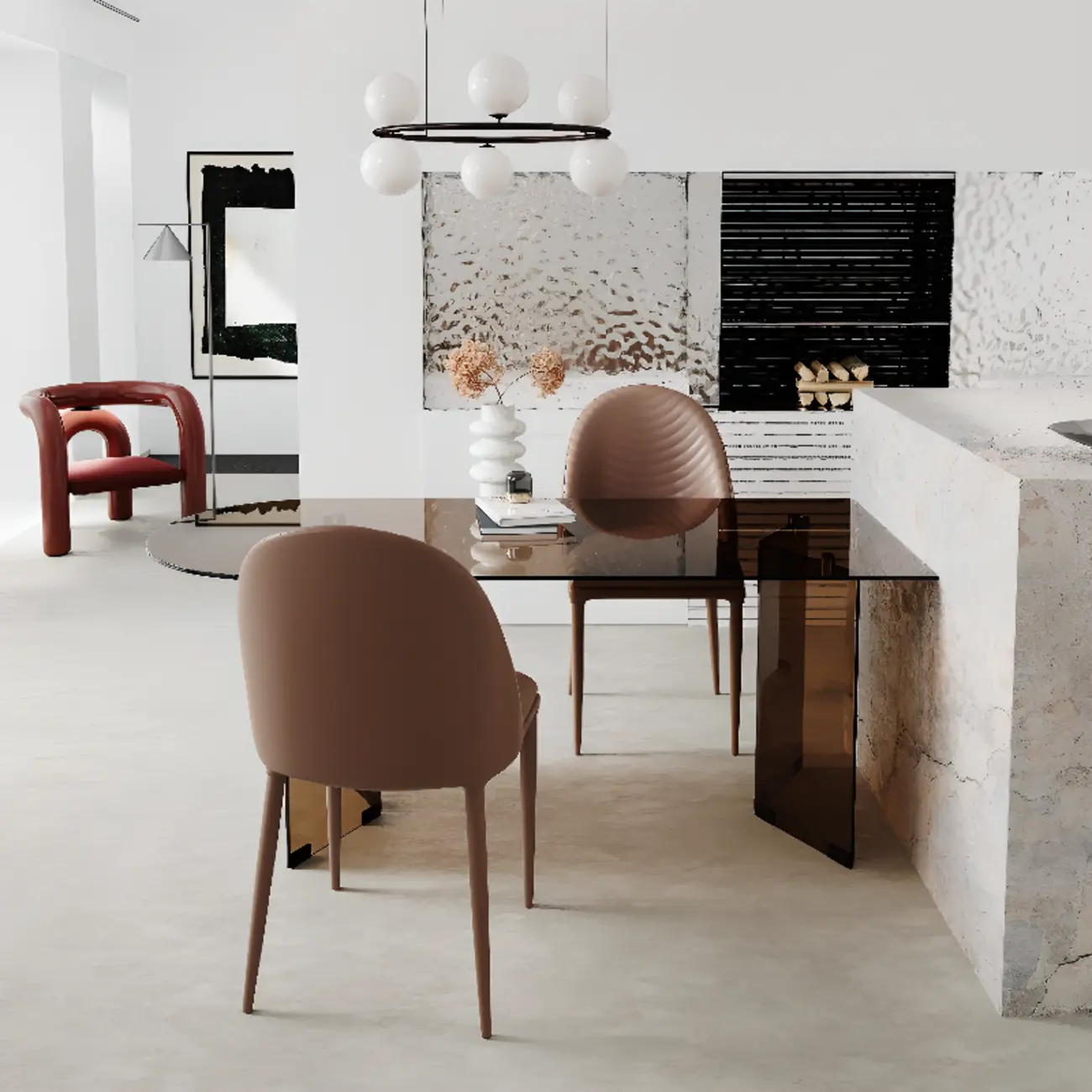 Free Form Brown Glass Dining Table Image - 3 | homeyfad