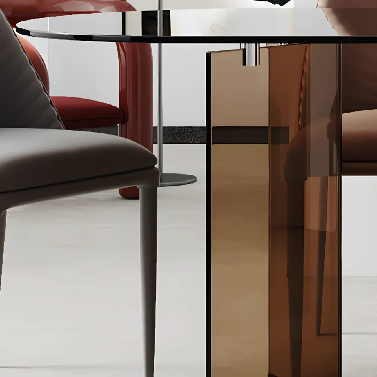 Free Form Brown Glass Dining Table Image - 4