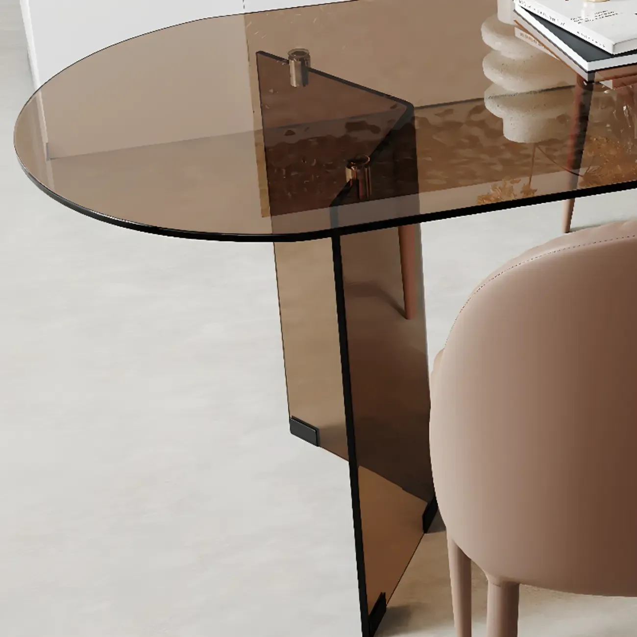 Free Form Brown Glass Dining Table Image - 5