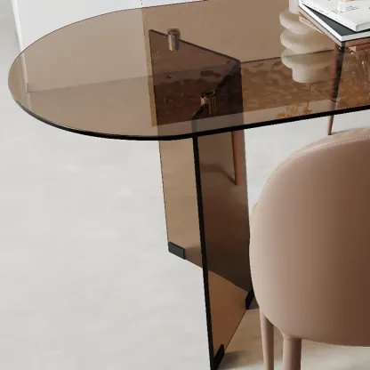Free Form Brown Glass Dining Table Image - 5
