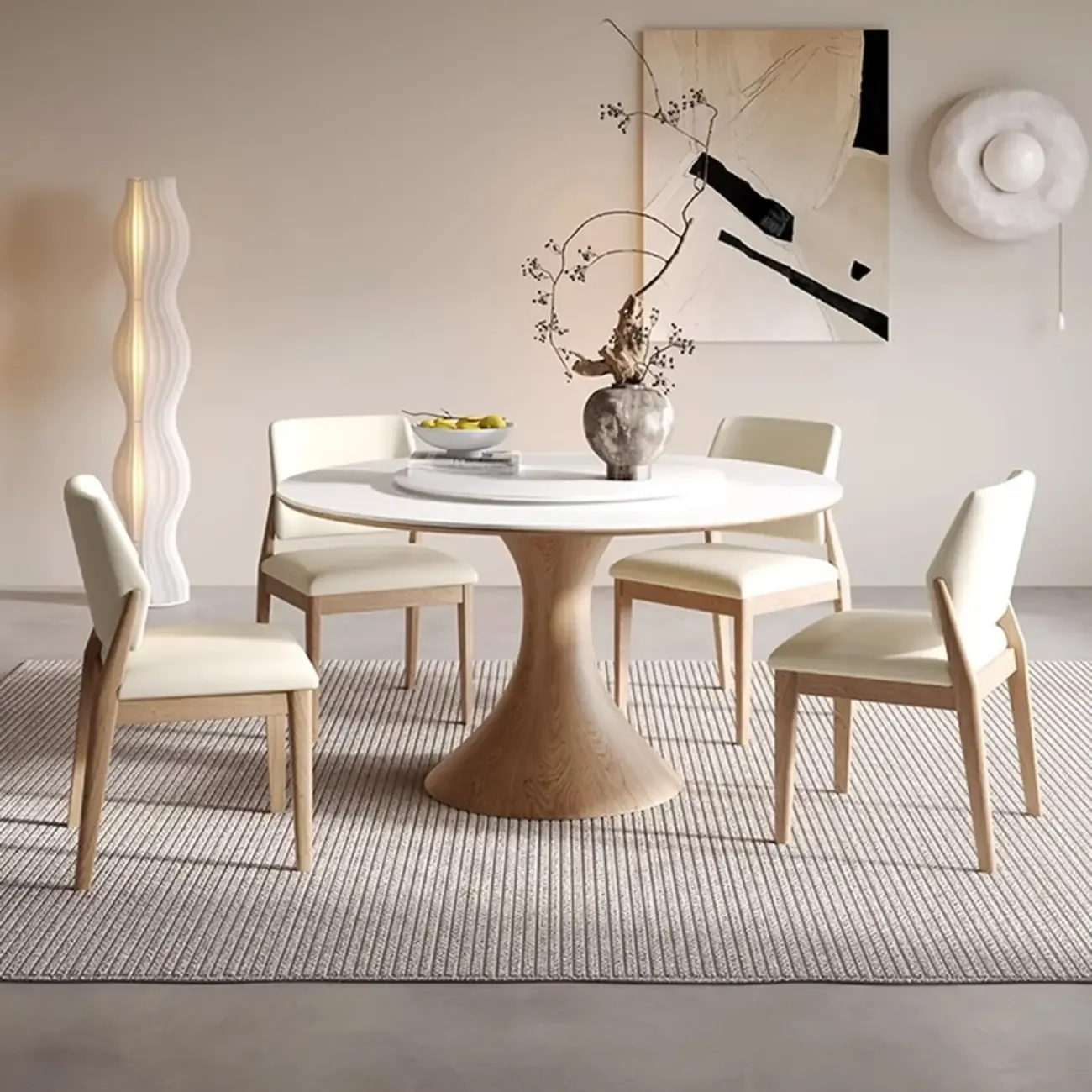 Modern White Stone Round Dining Table Image - 1