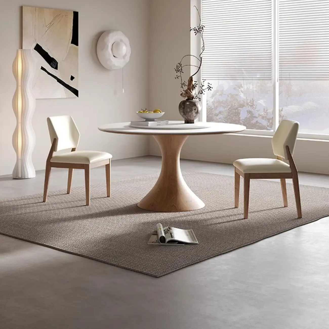 Modern White Stone Round Dining Table Image - 4 | homeyfad