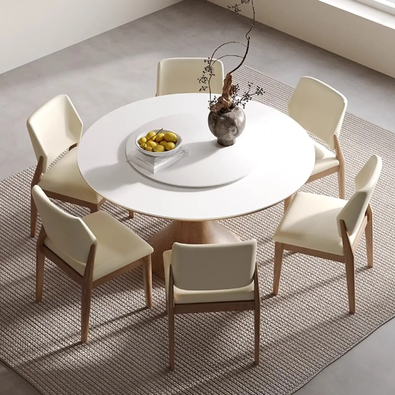 Modern White Stone Round Dining Table Image - 5 | homeyfad