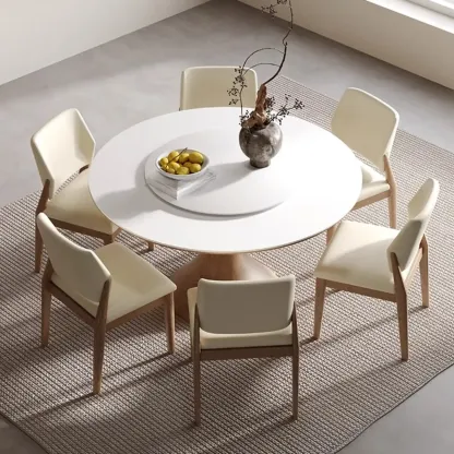 Modern White Stone Round Dining Table Image - 5
