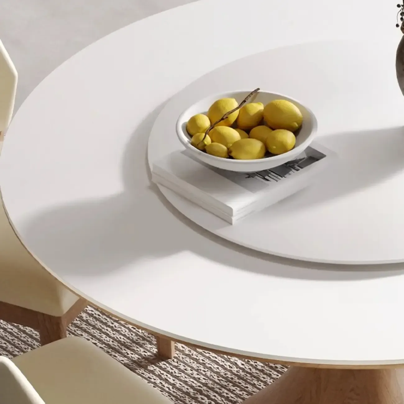 Modern White Stone Round Dining Table Image - 6