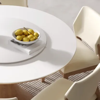 Modern White Stone Round Dining Table Image - 7