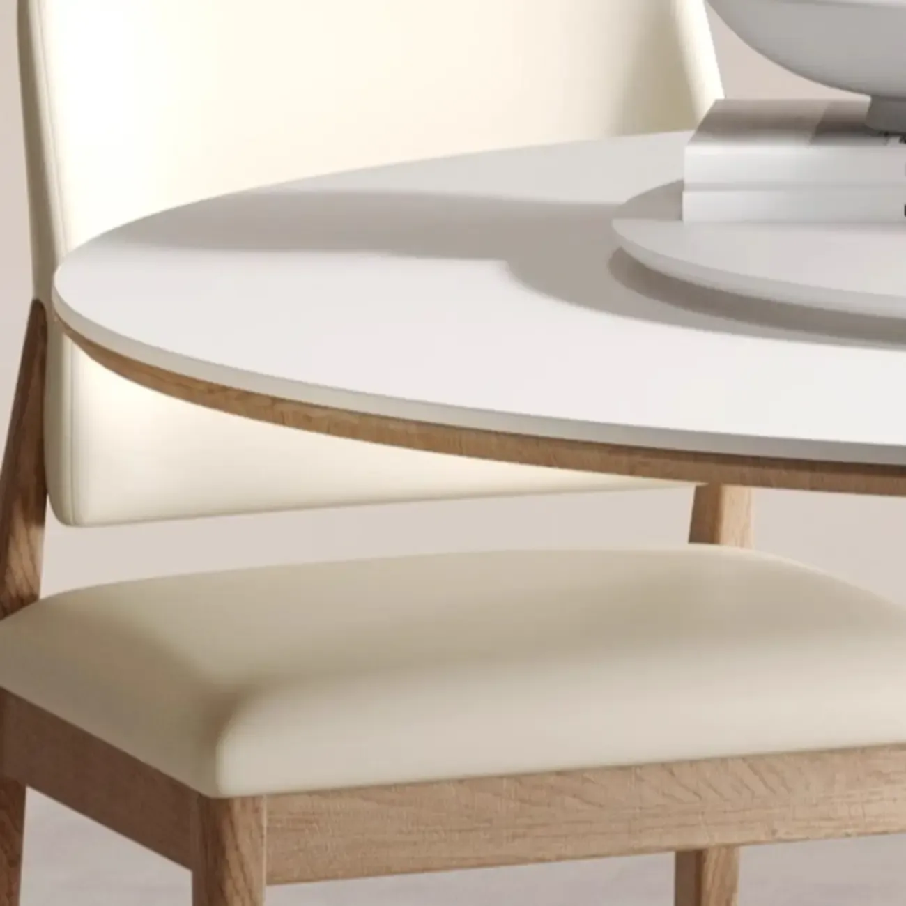 Modern White Stone Round Dining Table Image - 9