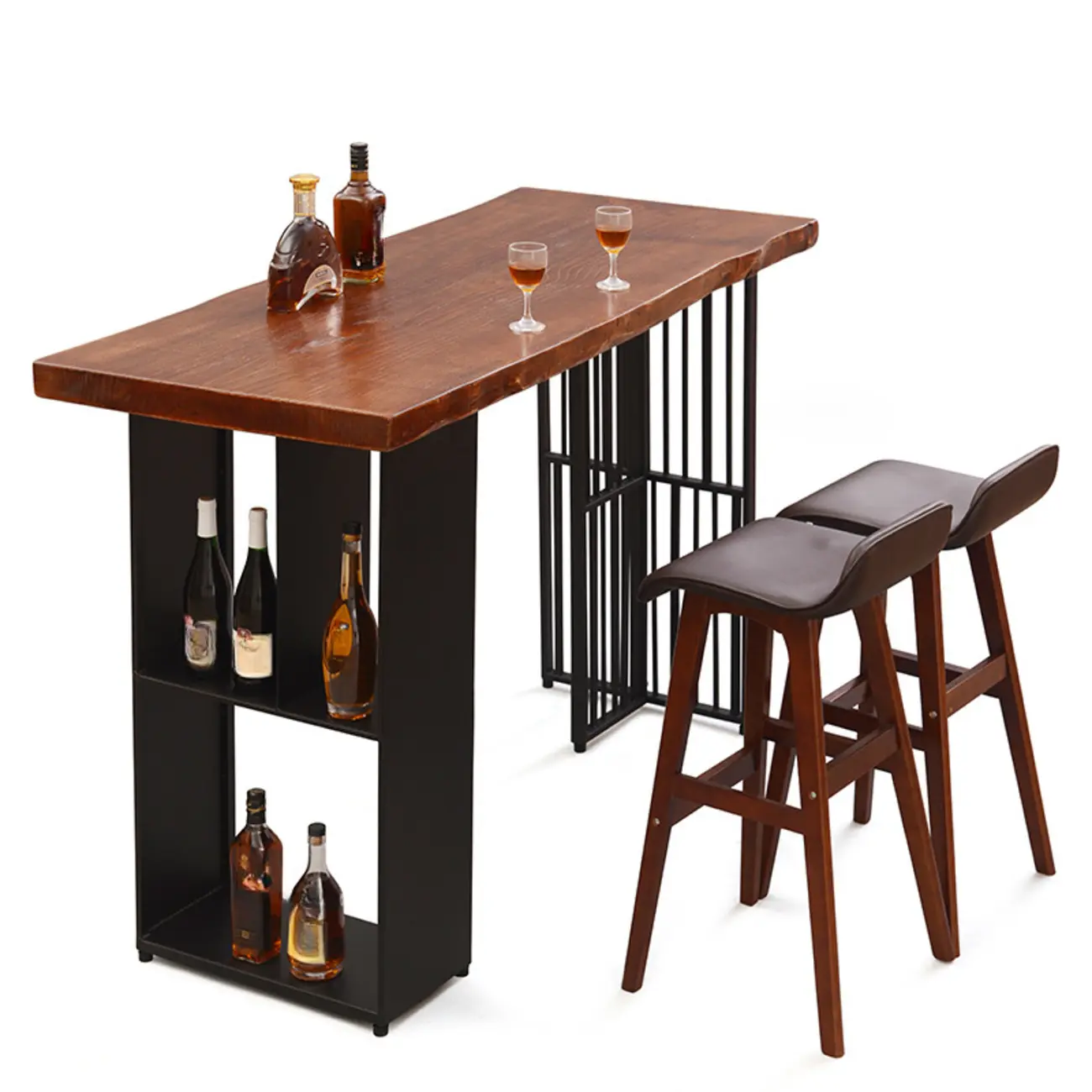 Brown Wooden Bar Height Table with Shelf Storage for Dining Image - 5 | homeyfad