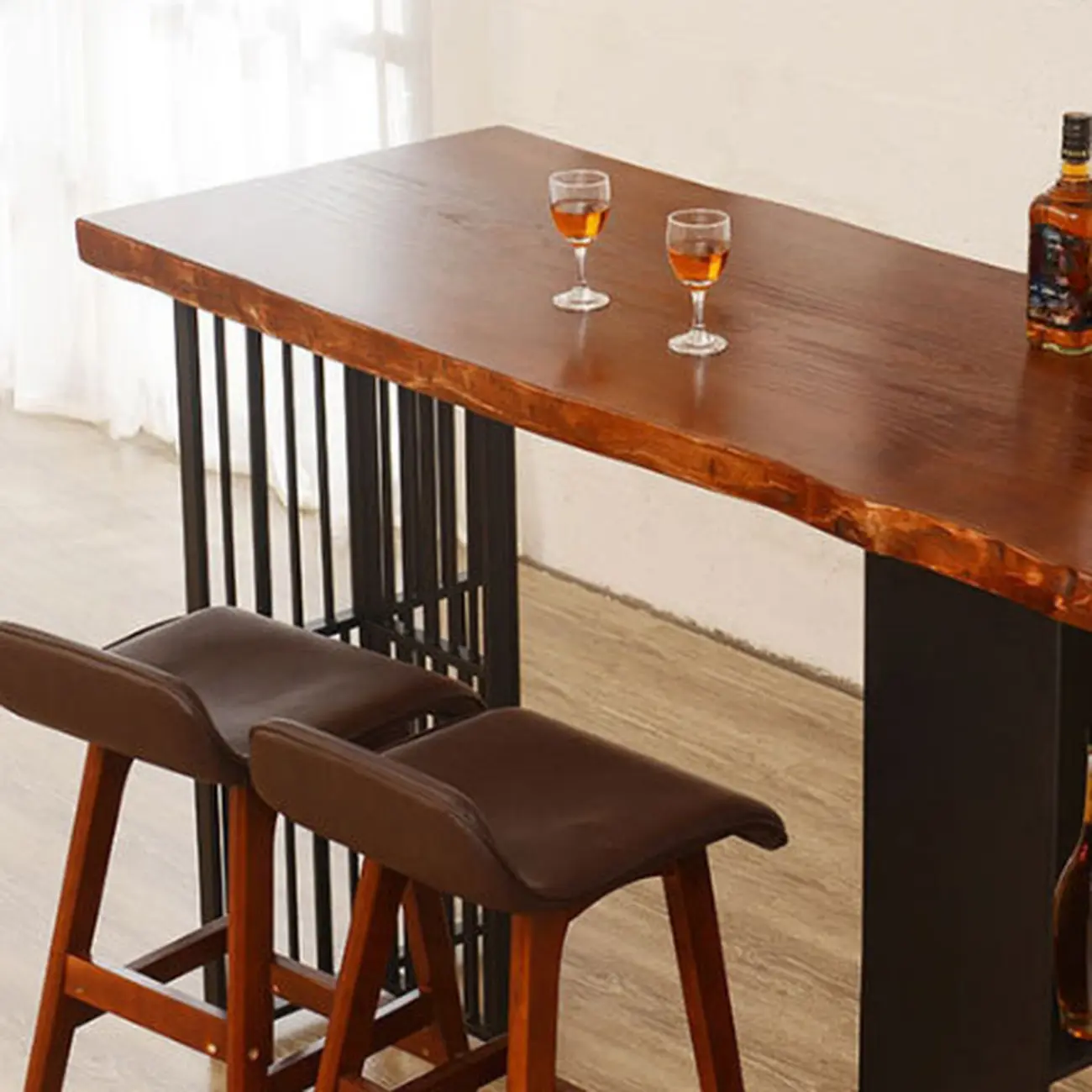 Brown Wooden Bar Height Table with Shelf Storage for Dining Image - 8 | homeyfad