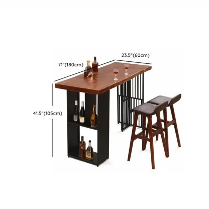 Brown Wooden Bar Height Table with Shelf Storage for Dining Image - 13