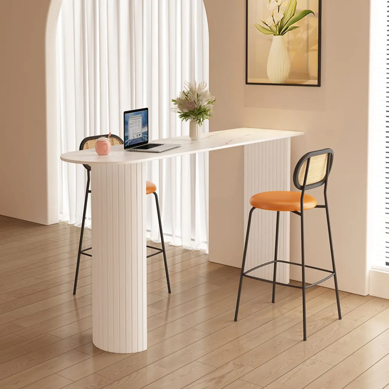 Modern Bar Height Table Stone Top Free Form Double Pedestal Image - 5 | homeyfad