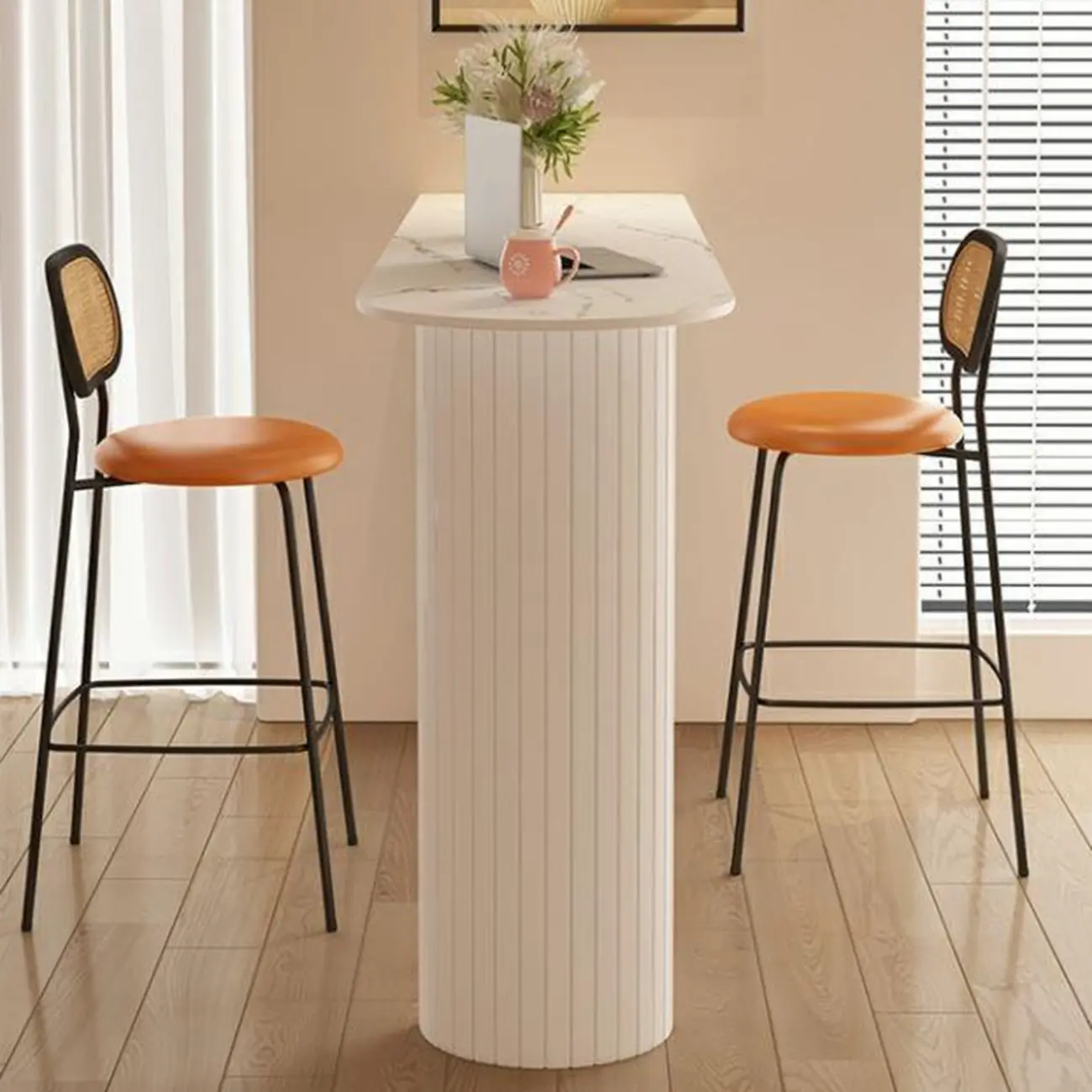 Modern Bar Height Table Stone Top Free Form Double Pedestal Image - 6 | homeyfad