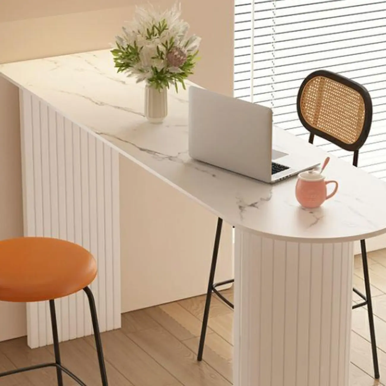 Modern Bar Height Table Stone Top Free Form Double Pedestal Image - 7 | homeyfad