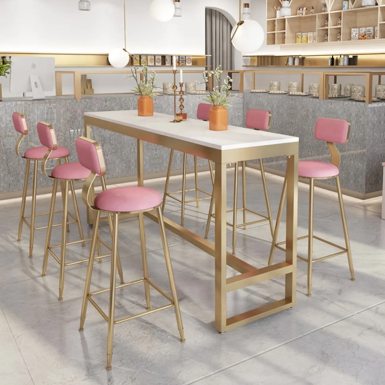 Glamorous Faux Marble Pub Table with Gold Footest for Dining Image - 1 | homeyfad