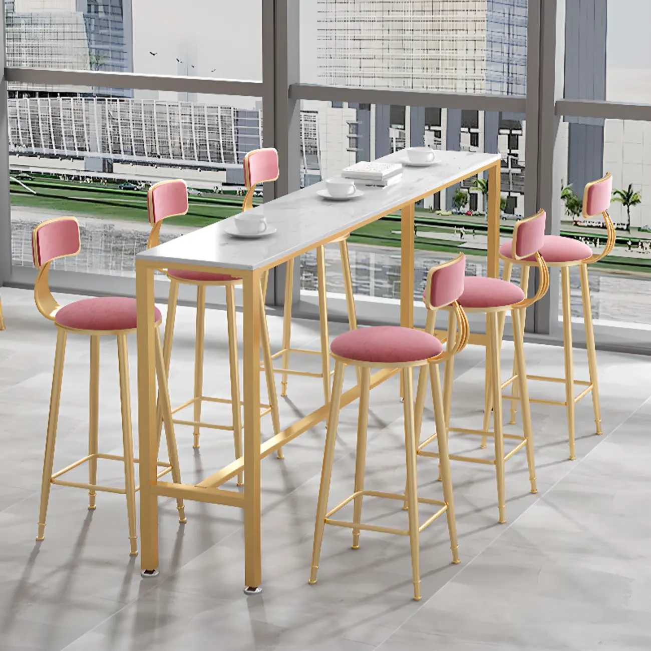 Glamorous Faux Marble Pub Table with Gold Footest for Dining Image - 2 | homeyfad