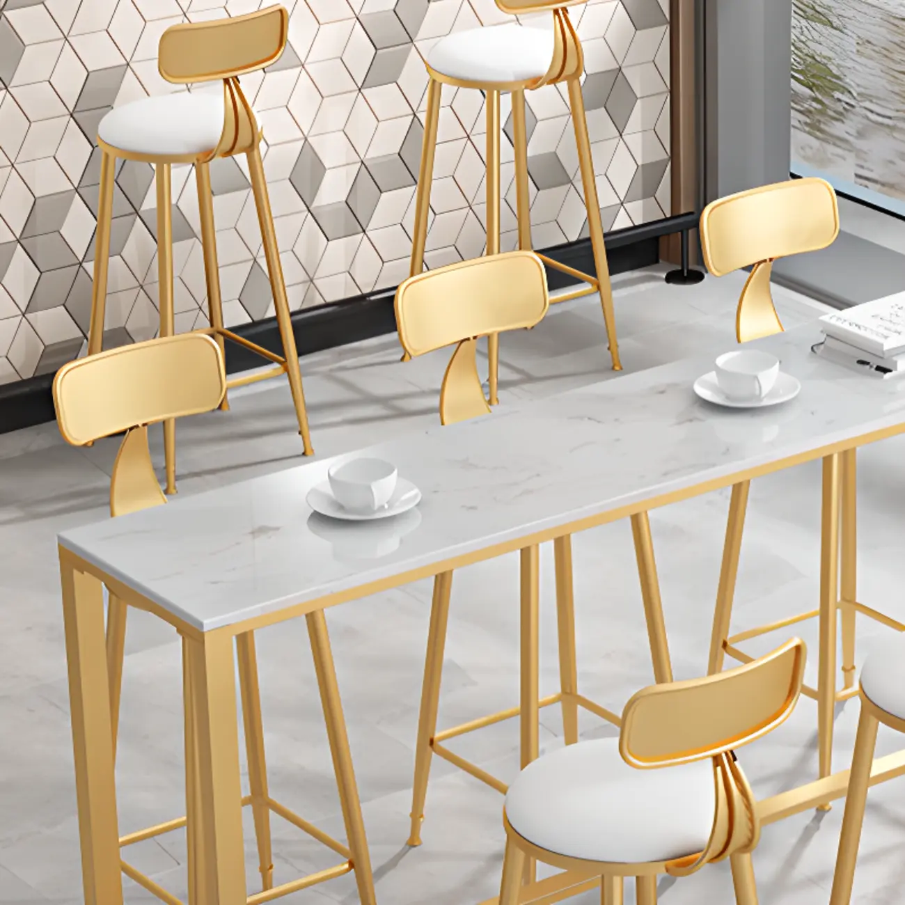 Glamorous Faux Marble Pub Table with Gold Footest for Dining Image - 3 | homeyfad