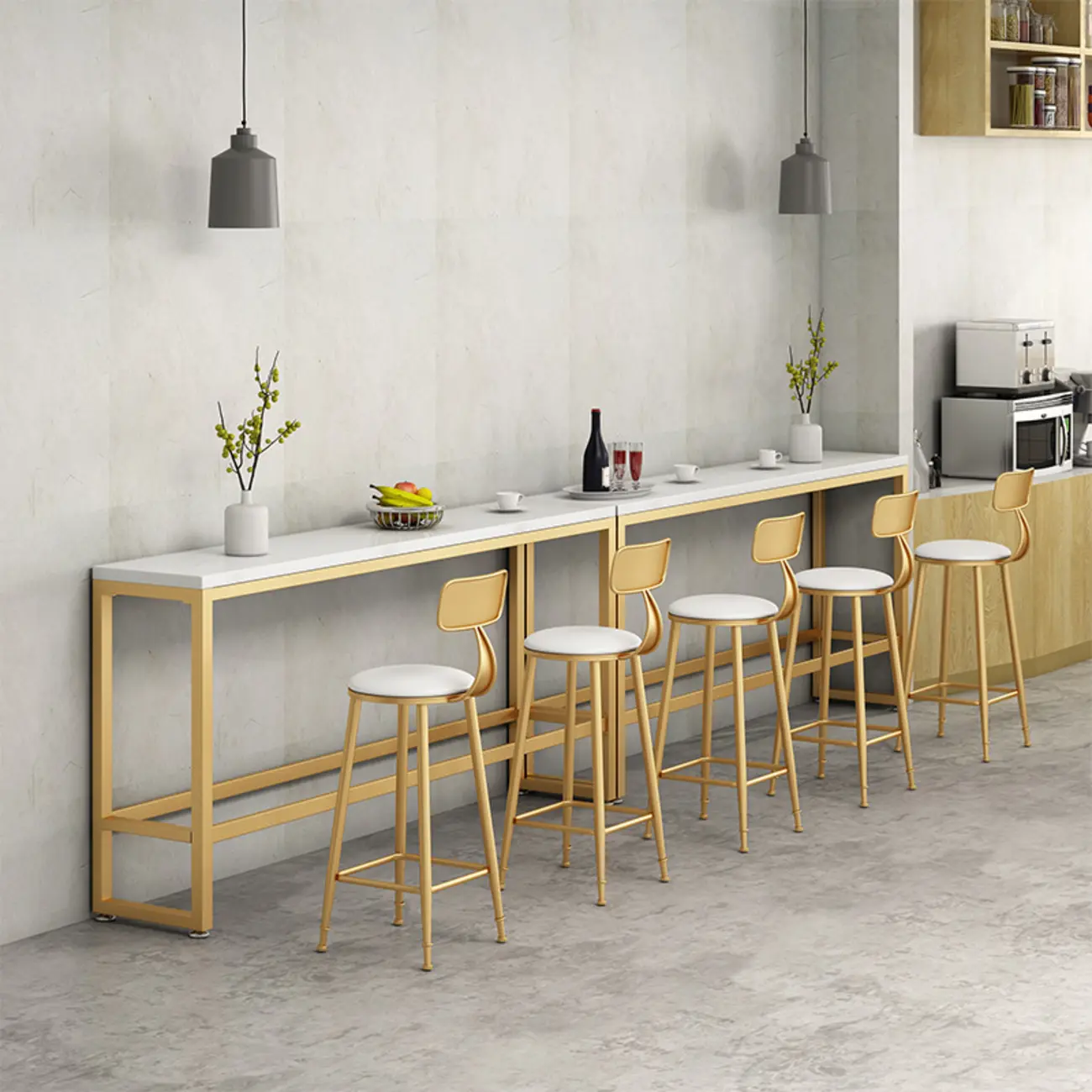Sleek Faux Marble Bar Table Golden Trestle Base for Dining Room Image - 2 | homeyfad