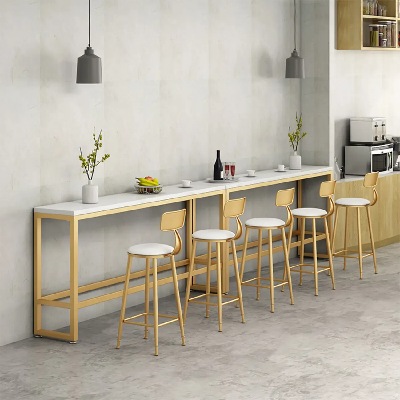 Sleek Faux Marble Bar Table Golden Trestle Base for Dining Room Image - 2