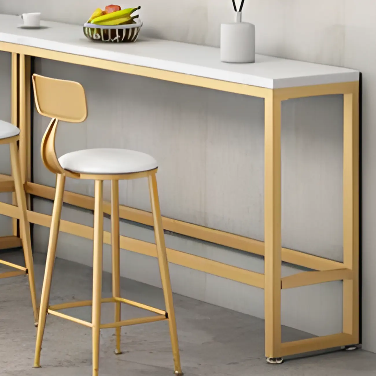 Sleek Faux Marble Bar Table Golden Trestle Base for Dining Room Image - 5 | homeyfad