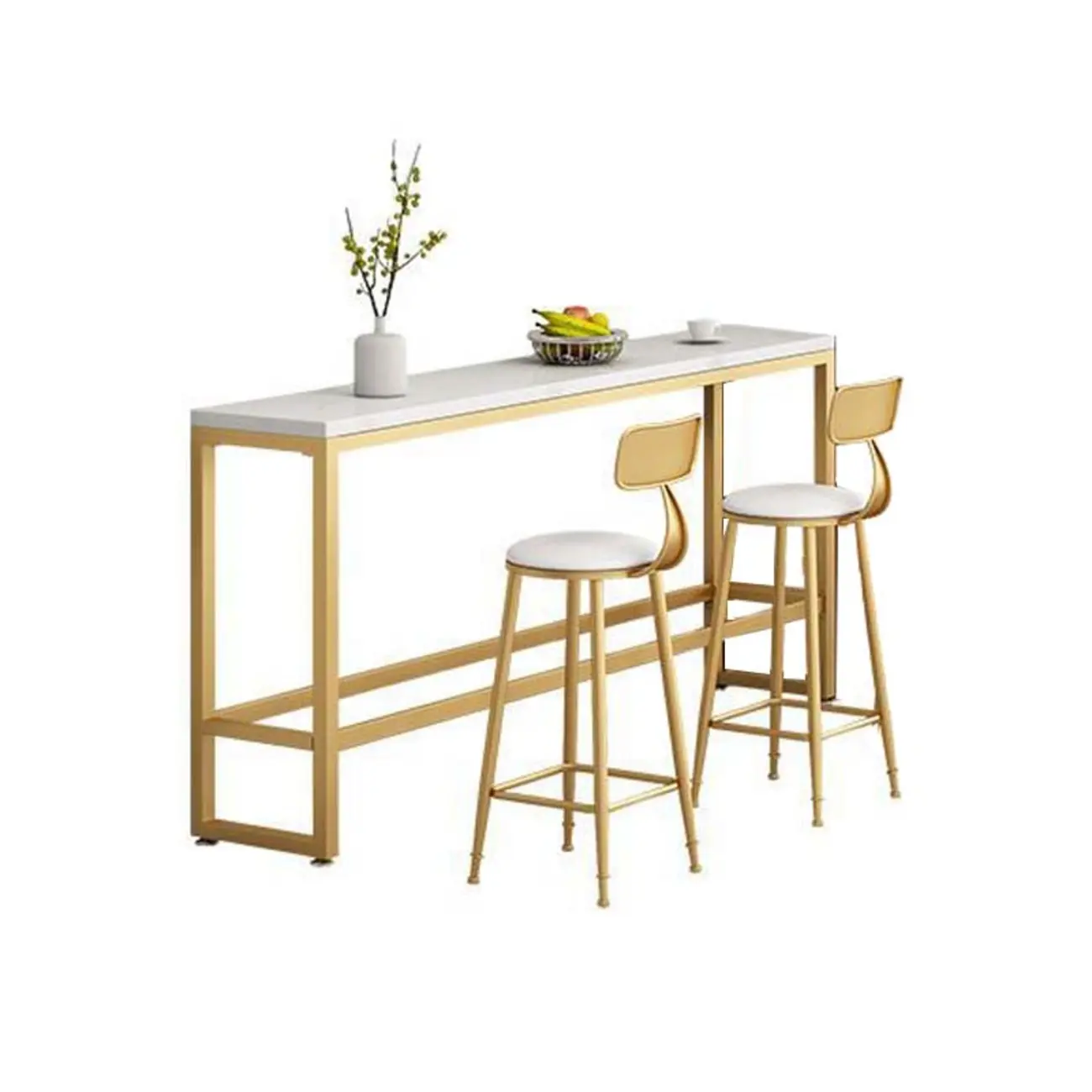Sleek Faux Marble Bar Table Golden Trestle Base for Dining Room Image - 7 | homeyfad