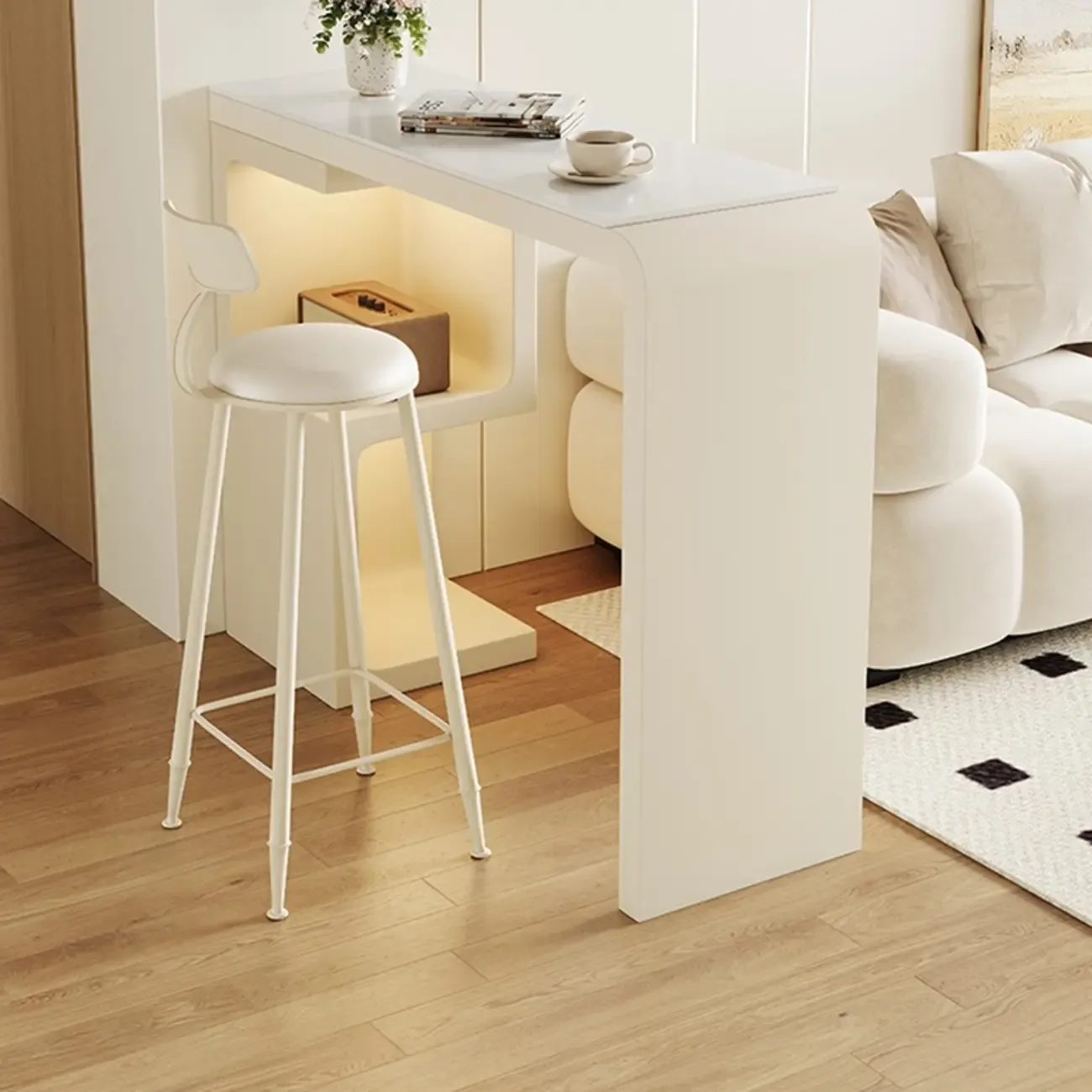 Modern Off-White Wood Integrated Design Bar Tables Image - 1