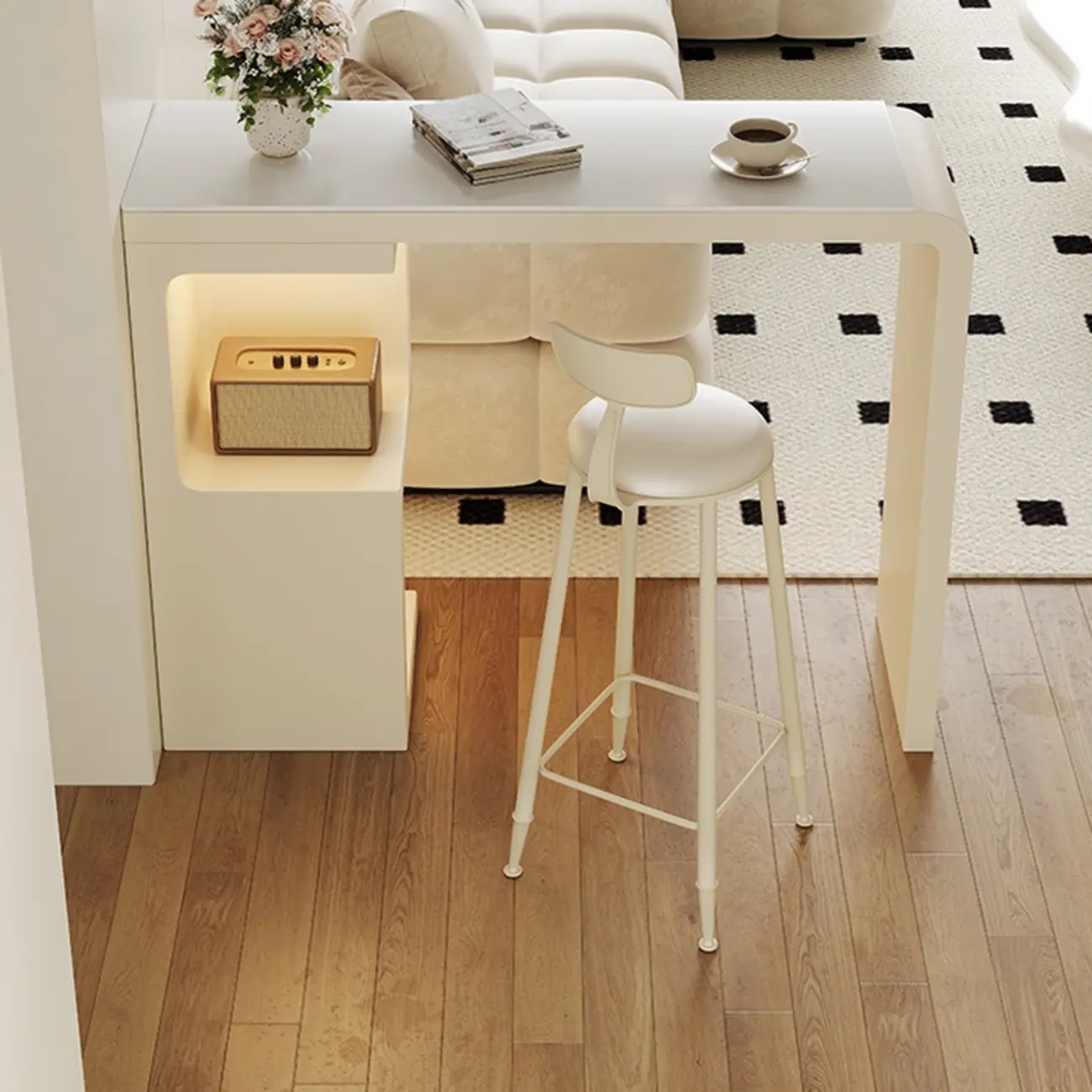 Modern Off-White Wood Integrated Design Bar Tables Image - 3 | homeyfad