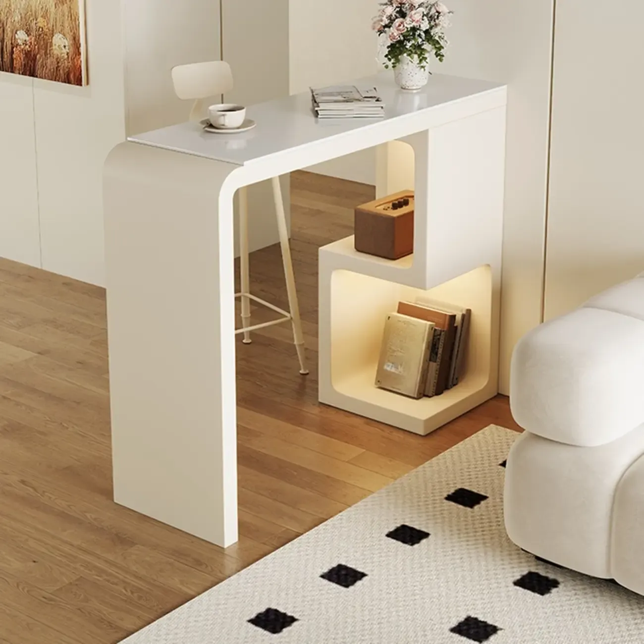 Modern Off-White Wood Integrated Design Bar Tables Image - 5