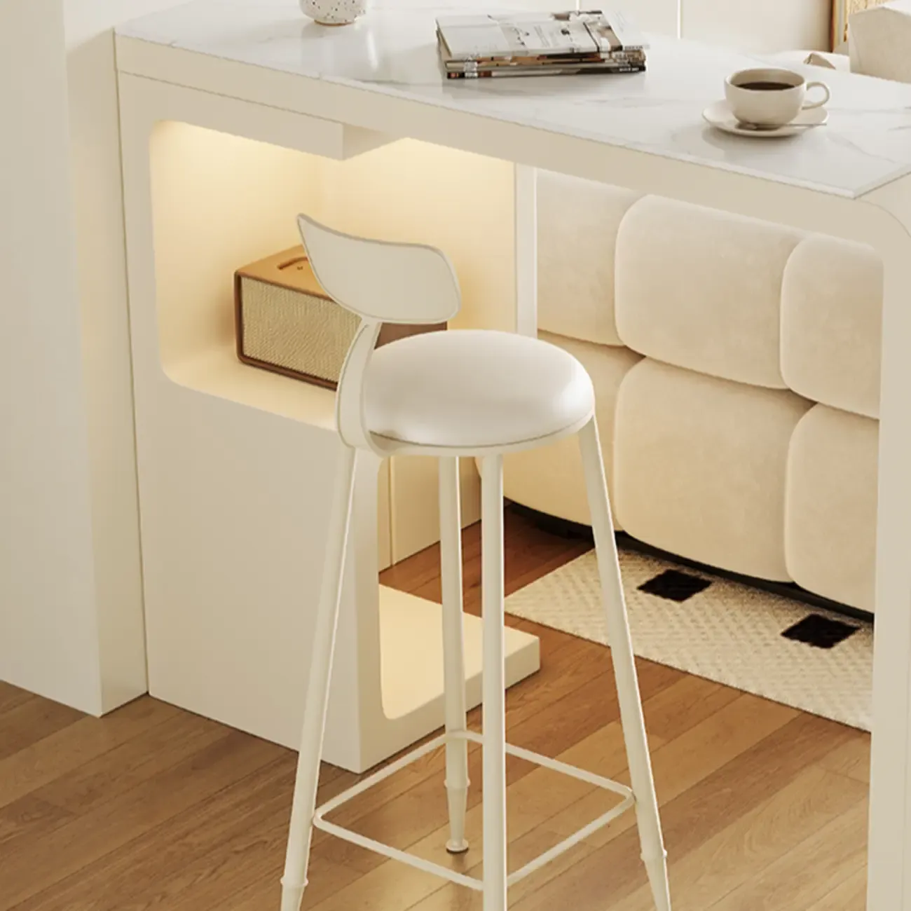 Modern Off-White Wood Integrated Design Bar Tables Image - 7