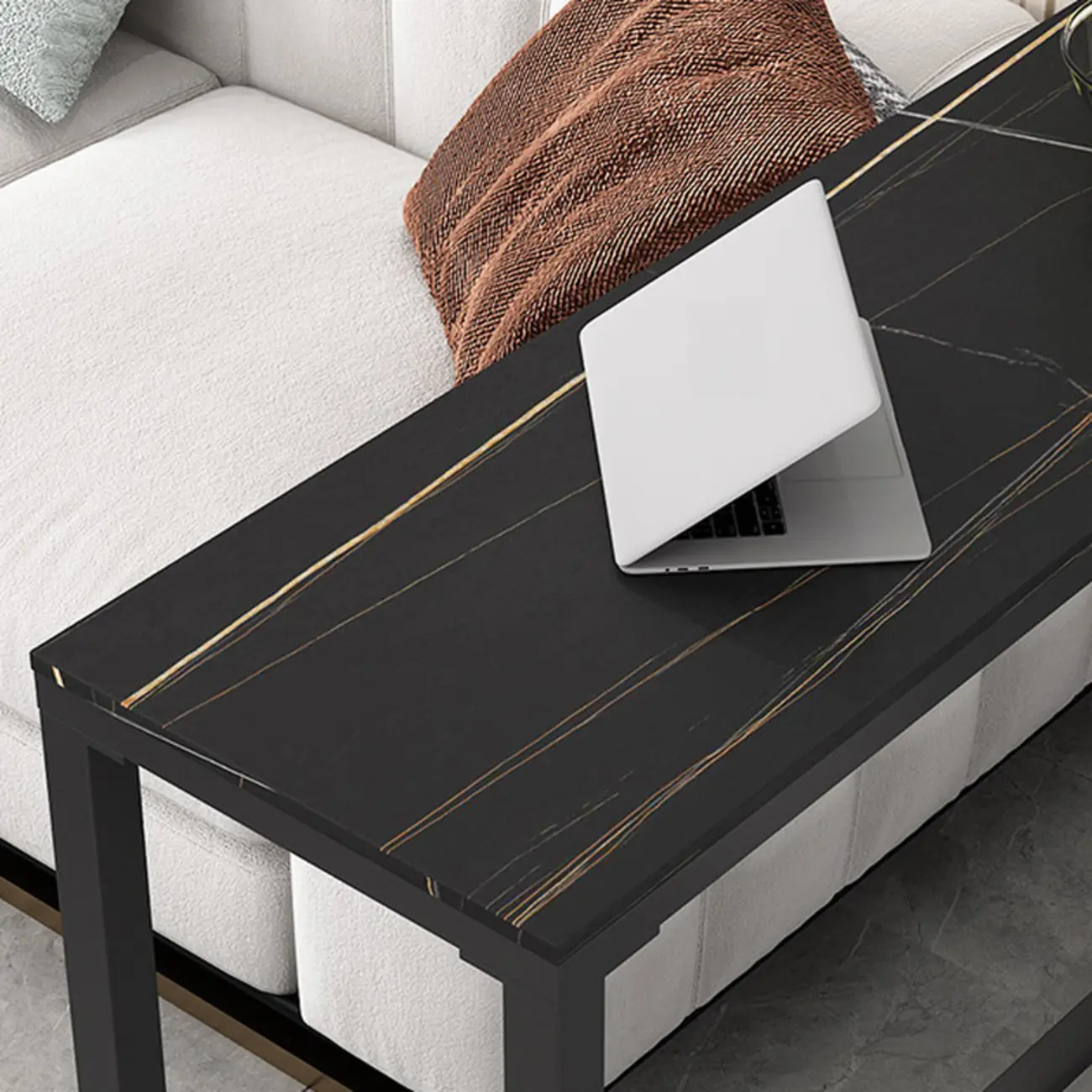 Black Modern Stone Top Trestle Base Bar Table with Footest Image - 4 | homeyfad