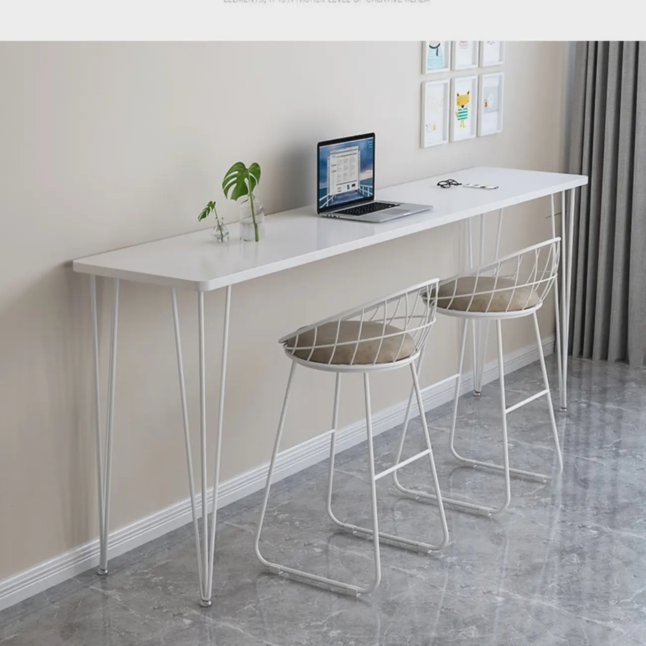 Sleek Modern White Bar Height Table Wood Top Metal Base Image - 1 | homeyfad