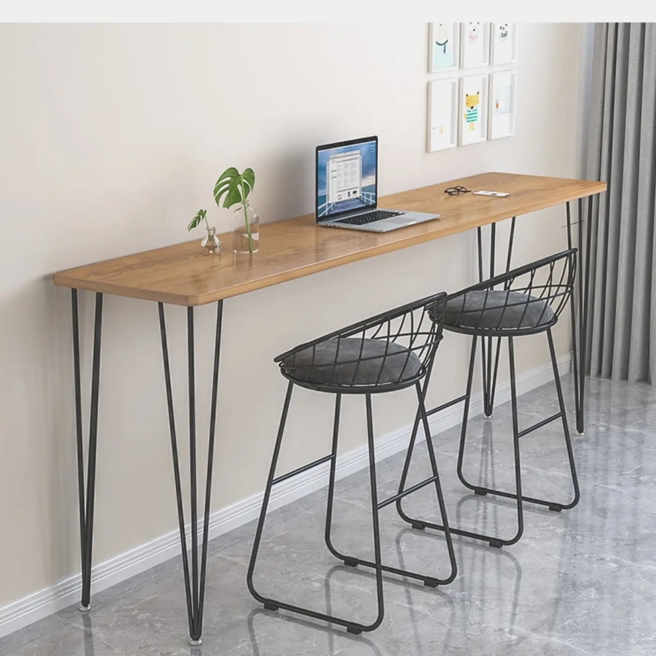 Sleek Modern White Bar Height Table Wood Top Metal Base Image - 2 | homeyfad