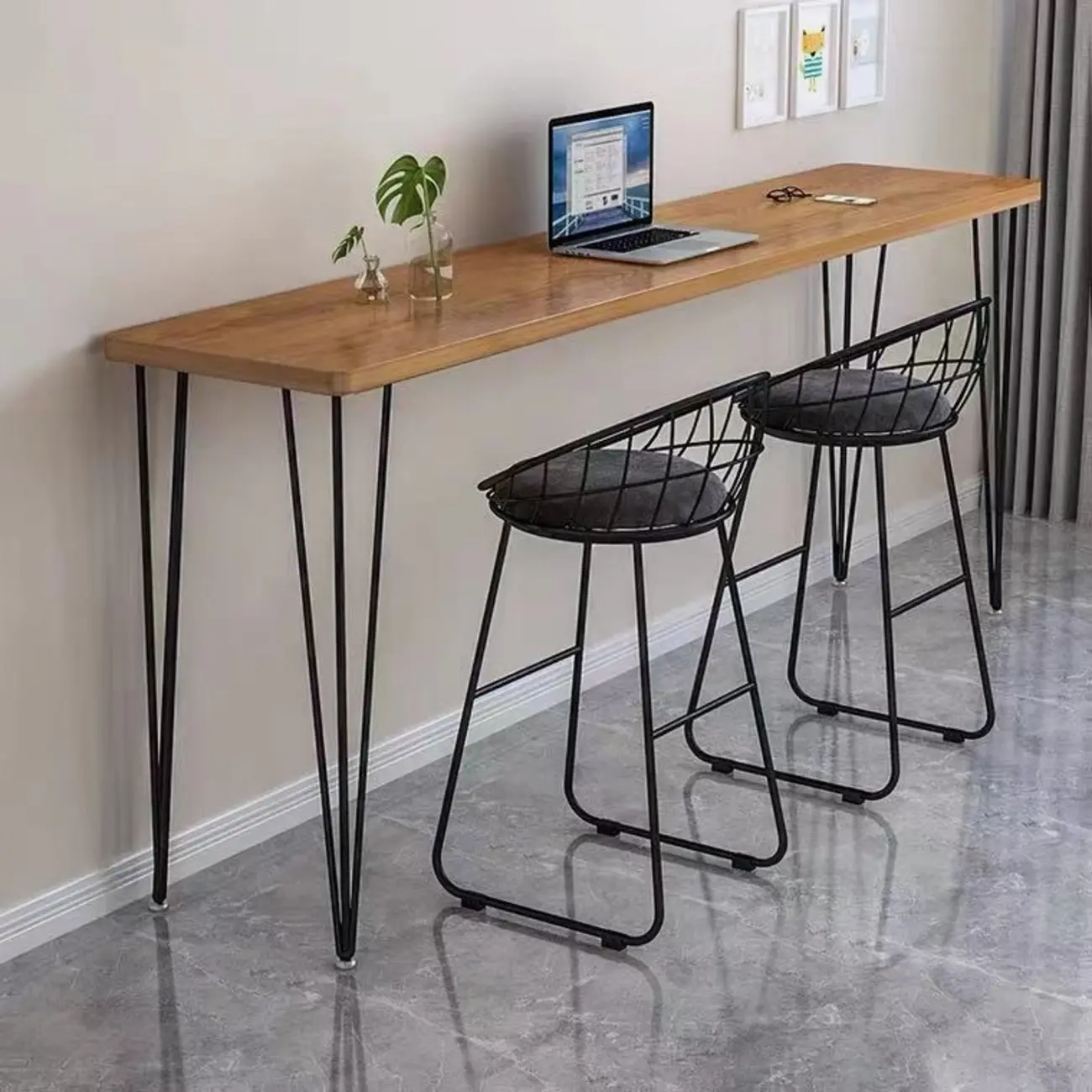 Sleek Modern White Bar Height Table Wood Top Metal Base Image - 5 | homeyfad