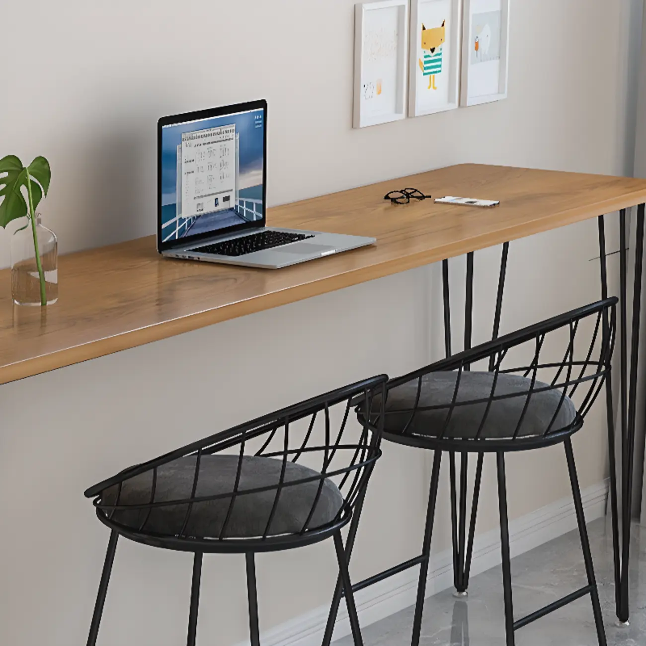 Sleek Modern White Bar Height Table Wood Top Metal Base Image - 6 | homeyfad