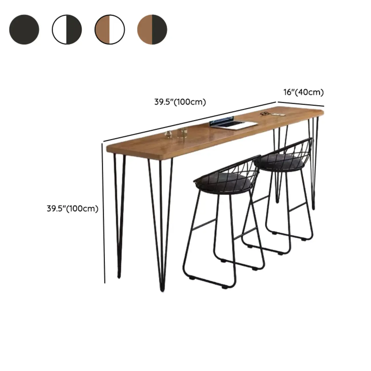 Sleek Modern White Bar Height Table Wood Top Metal Base #size