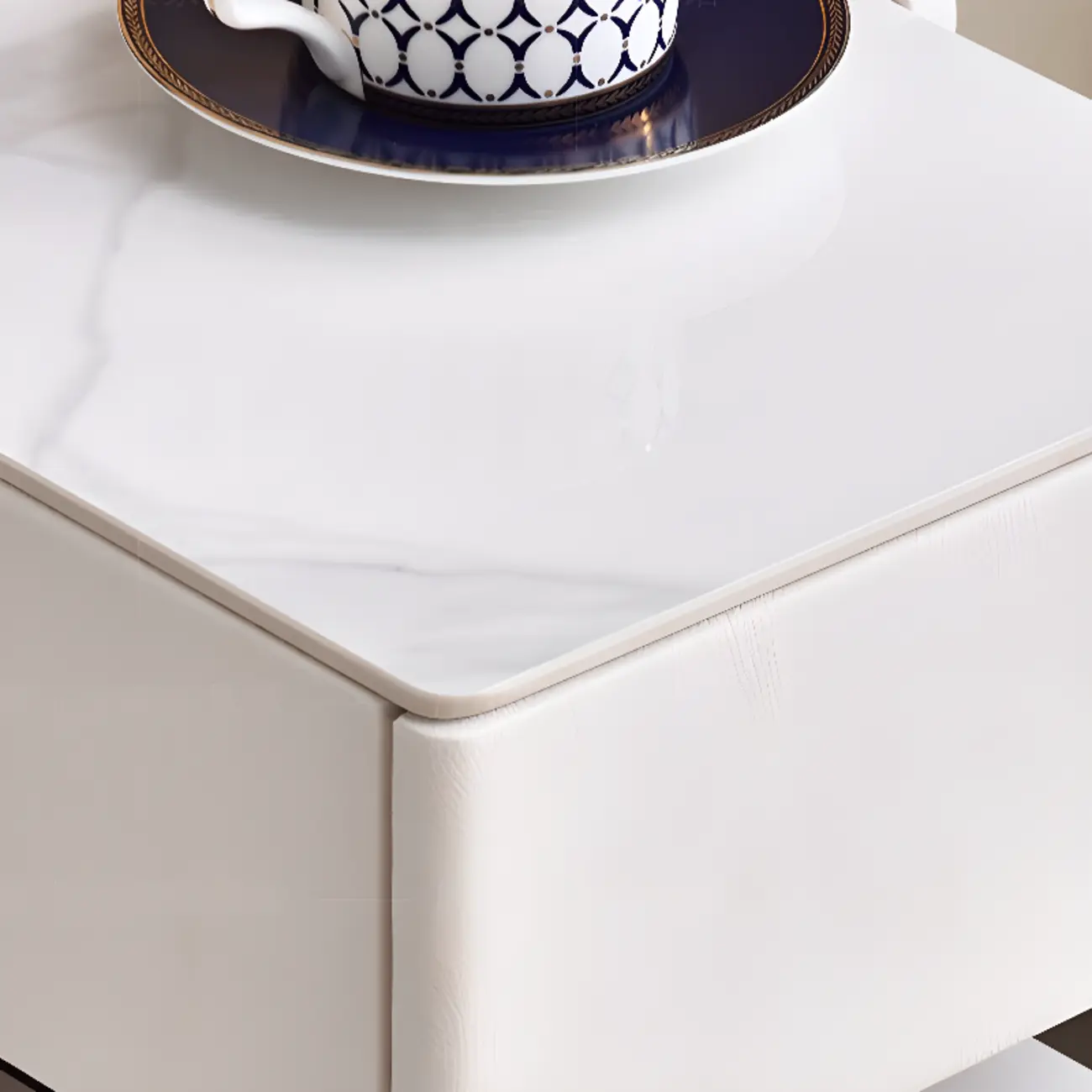 Compact Stone-Top Wooden 4-Tier White Nightstand Image - 9 | homeyfad