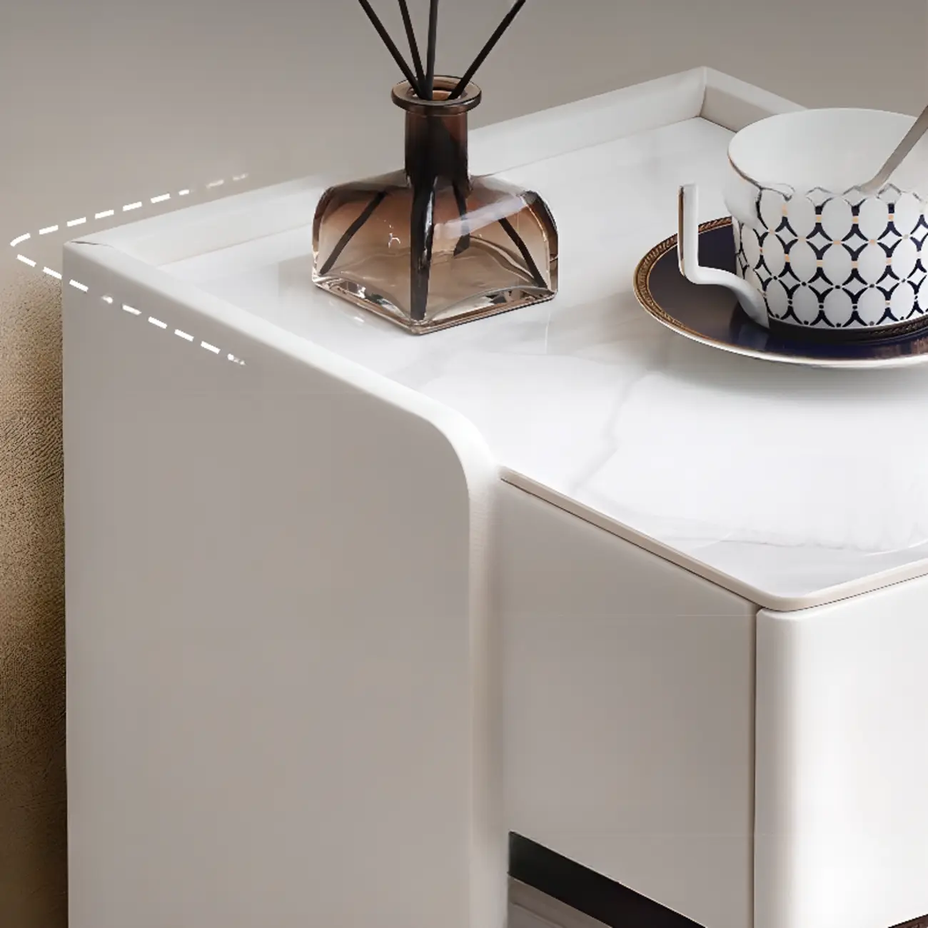 Compact Stone-Top Wooden 4-Tier White Nightstand Image - 12 | homeyfad