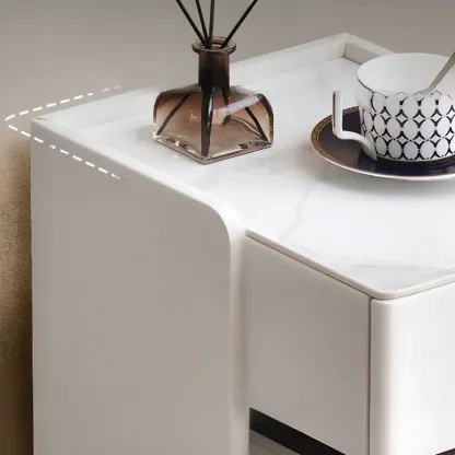 Compact Stone-Top Wooden 4-Tier White Nightstand Image - 12