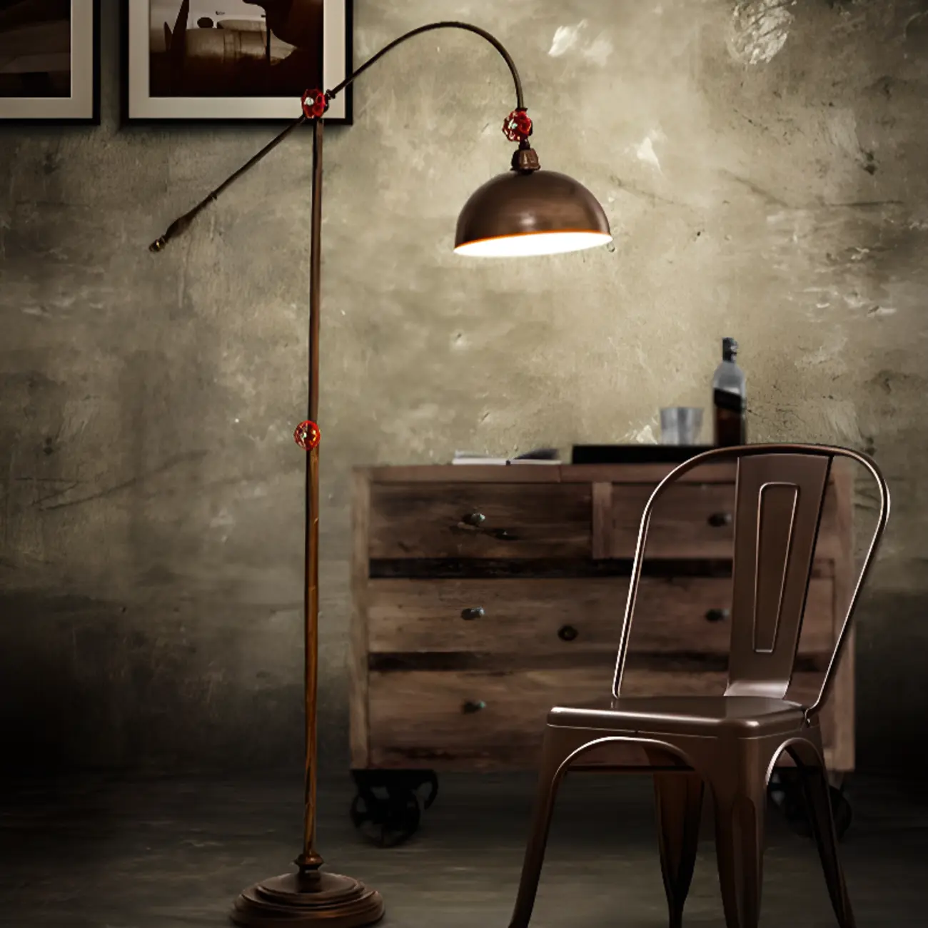 Rustic Industrial Adjustable Metal Floor Lamp with Dome Shade Image - 6 | homeyfad