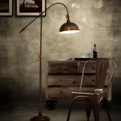 Rustic Industrial Adjustable Metal Floor Lamp with Dome Shade Image - 6