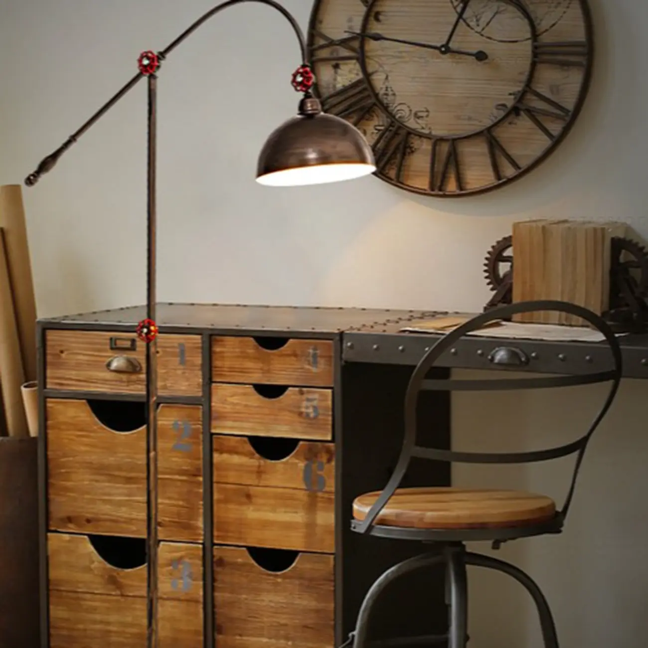 Rustic Industrial Adjustable Metal Floor Lamp with Dome Shade Image - 7 | homeyfad