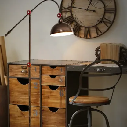 Rustic Industrial Adjustable Metal Floor Lamp with Dome Shade Image - 7