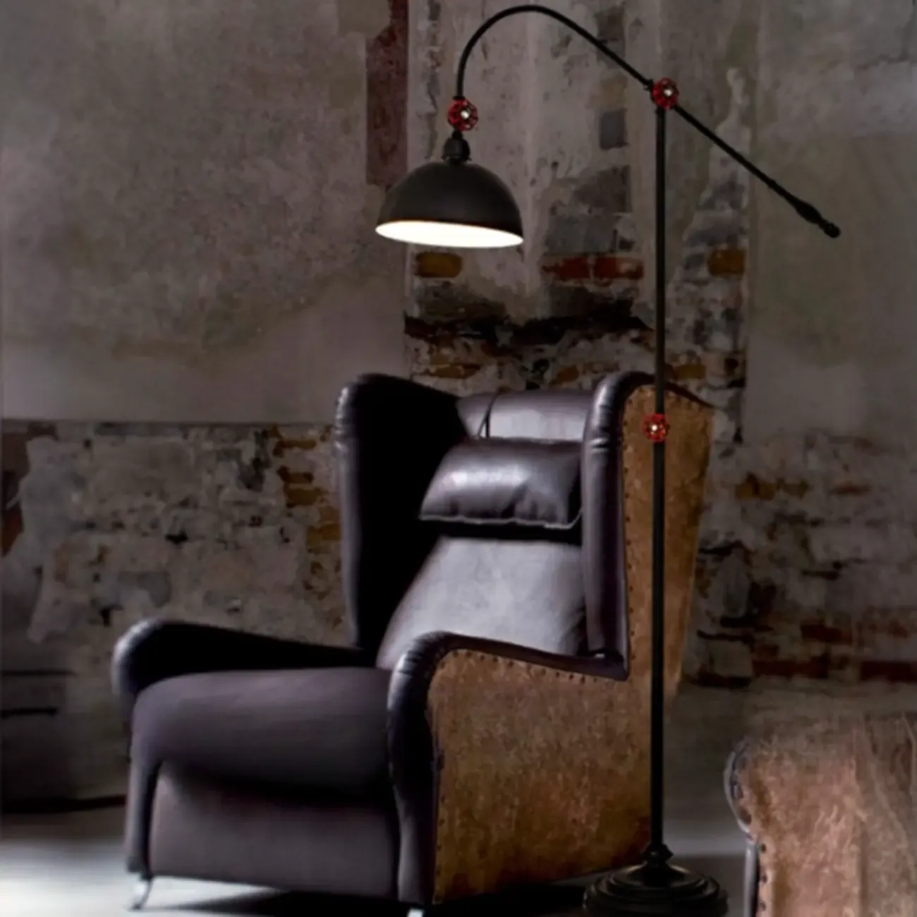 Rustic Industrial Adjustable Metal Floor Lamp with Dome Shade Image - 8