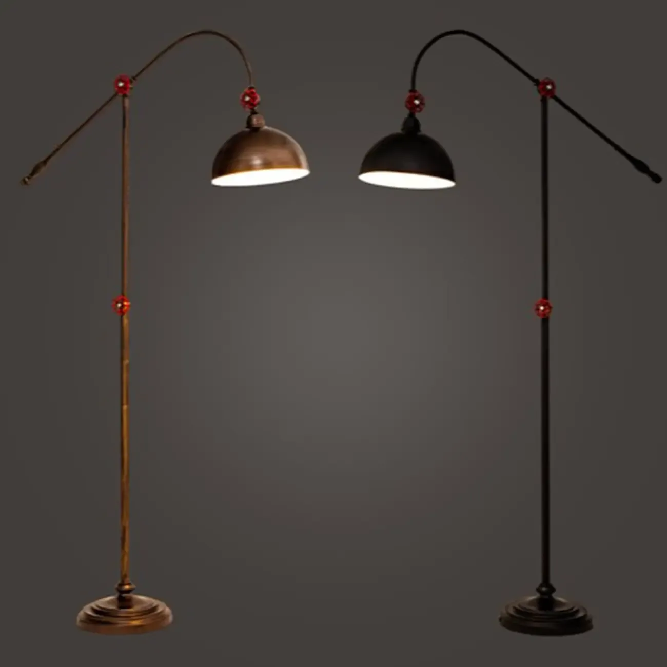 Rustic Industrial Adjustable Metal Floor Lamp with Dome Shade Image - 3